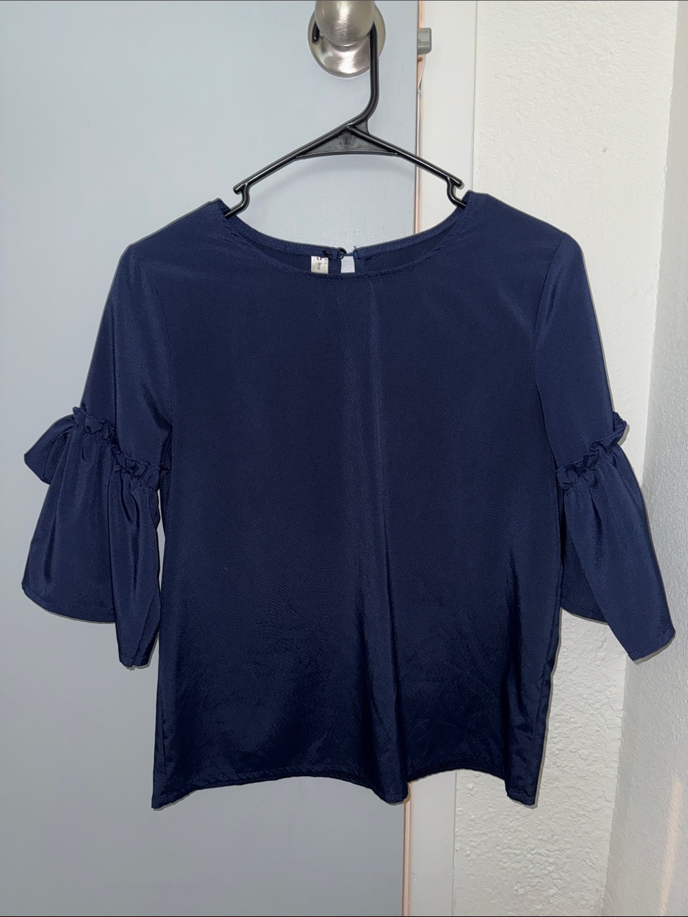 Navy Ruffle-Sleeve Blouse